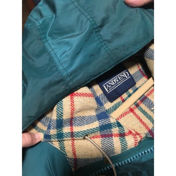 Lands End Direct Merchant green with plaid interior zip front hooded jacket - Picture 7 of 7